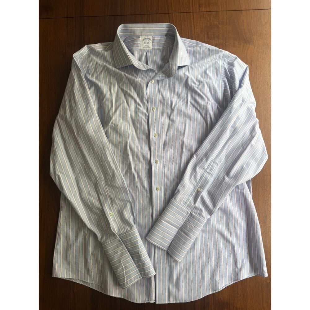 Brooks Brothers Men's Slim Fit Non-Iron Blue Striped Dress Shirt - Size 17.5